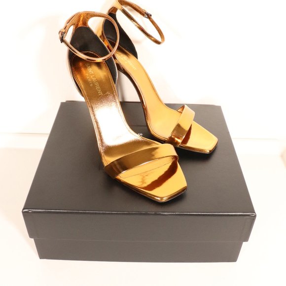 NWT & Box Yves Saint Laurent Strappy Heels in Egypt Gold - Picture 11 of 13